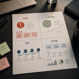 מסמך הצעה שיווקית לעסק קטן מחולק לאבחון בעיה, מטרה עסקית, דרך פעולה ומדידה